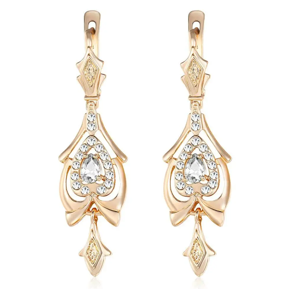Davieslee Teardrop Olivine Green CZ люстра Висячие серьги для женщин проложили прозрачный кубический цирконий 585 розовое золото заполненный DGE109 - Окраска металла: White GE271