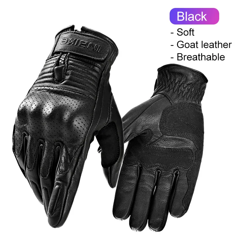 Black INBIKE перчатки из козьей кожи для мотоцикла, антифрикционные перчатки для мотоциклов, защитное снаряжение из микрофибры для Guantes, перчатки для мотора - Цвет: Black