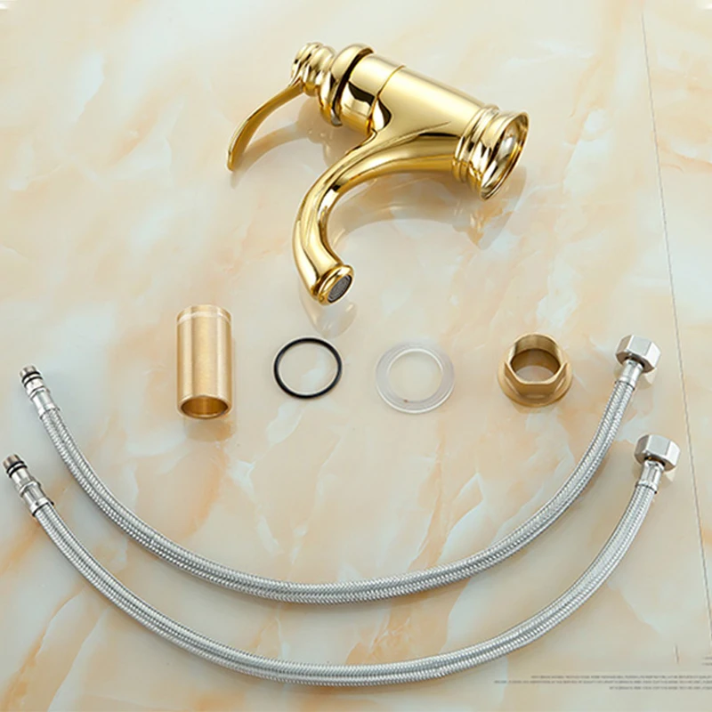 

Golden Basin Faucets Deck Mounted Bathroom Basin Mixer Faucet 360 Rotate Cold Hot Mixer Crane Sink Tap Short/High Style
