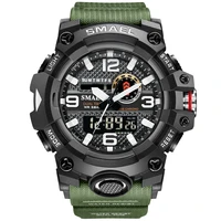 smael brand mens sports watches dual display green digital led electronic quartz wristwatches waterproof army military watch