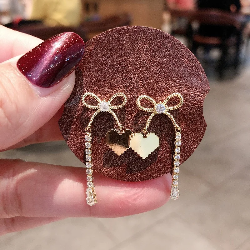 

Bowknot Tassel Heart Fashion Earrings For Women 2020 New Brincos Korean Micro Pave Zircon Jewelry Wholesale