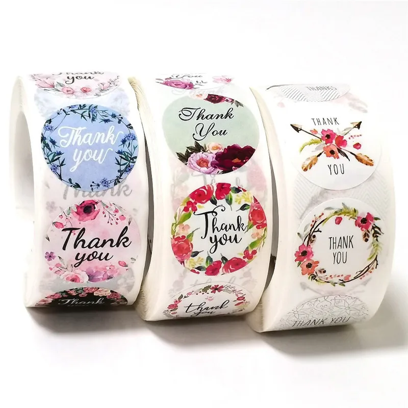 

1 inch 2.5cm Floral Printed Round Labels for Party Decoration New Year Thank You Stickers for Gift Favor Envelope Wholesale