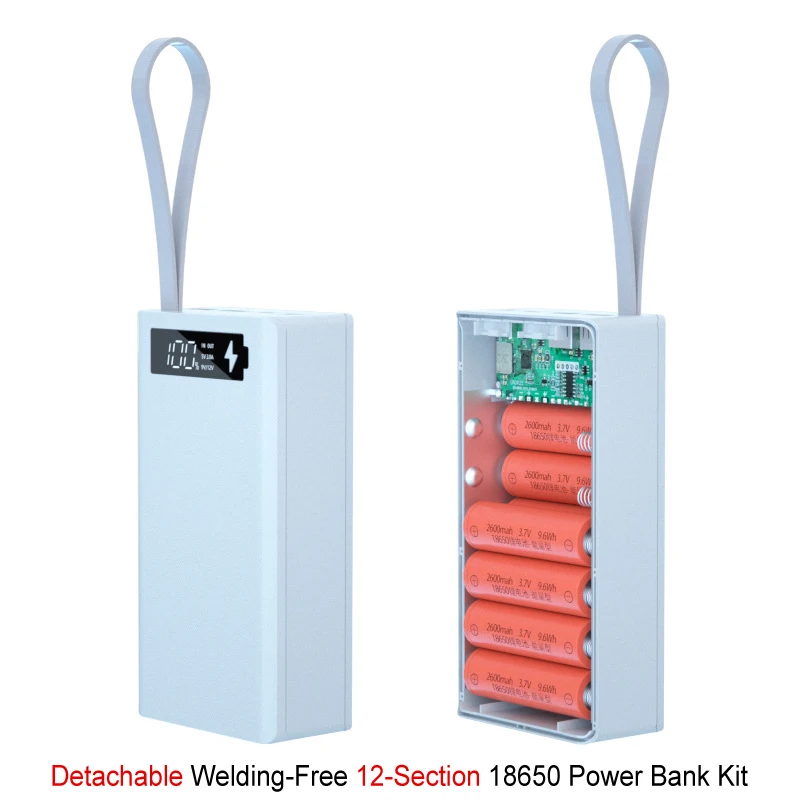 

12*18650 Коробка для хранения аккумуляторов PD QC3.0 с двумя USB-портами, поддержка быстрой и беспроводной зарядки, корпус аккумулятора «сделай сам»...