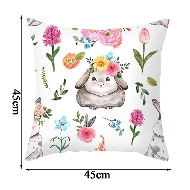 

Rabbit Flower Happy Easter Pillowcase Decorations For Home Soft Sofa Party Cover Car 45*45cm Cute Cushion Home Pillow Decor D0Z6