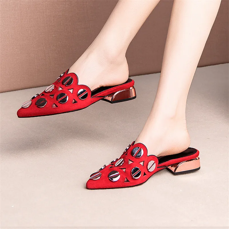 ANNYMOLI/туфли без задника женские туфли лодочки из натуральной кожи на среднем