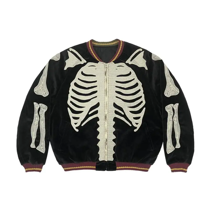 

Japan 20FW hip hop Full Bone Embroidery KAPITAL Bomb Jacket Men Women Best Quality Zip Sleeves Denim Coat Cotton