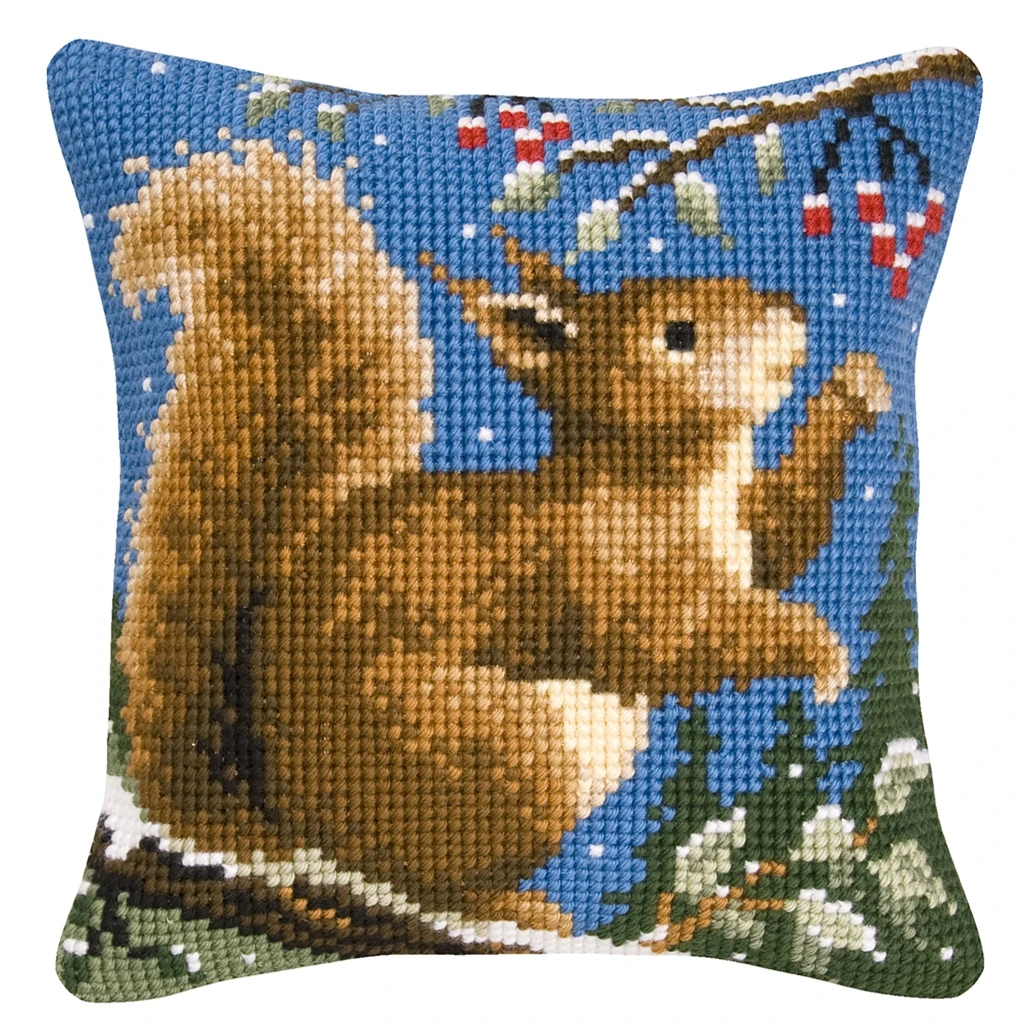 Подушка для вышивки крестиком зимние наборы с белкой спереди тканевая подушка из