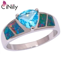 created rainbow fire opal blue zirconia silver plated ring wholesale retail for women jewelry ring size 6 7 8 9 10 oj8914