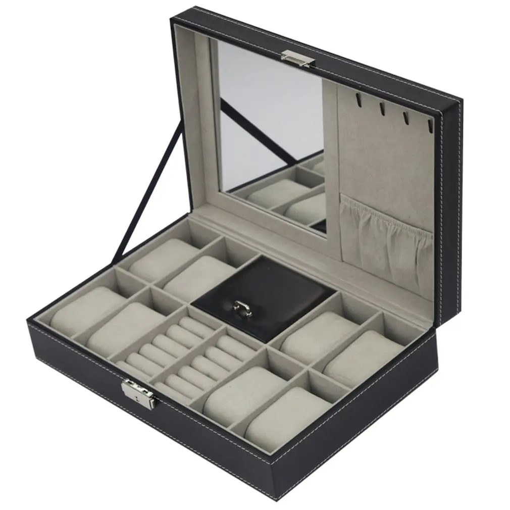

High Quality case 6/12 Grid Slots Wrist Watch Display case Storage Holder Organizer Watch Case Jewelry Dispay Watch Box