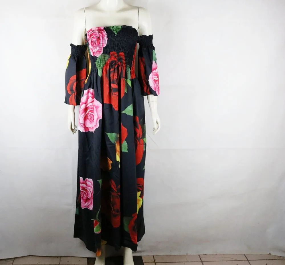 Повседневное длинное платье трапециевидной формы с цветочным принтом