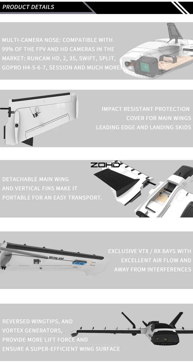 ZOHD Дротика XL Экстрим FPV летающее крыло RC самолет 1000 мм размах крыльев PNP