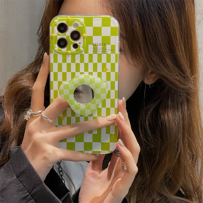 Набор зеркальный чехол-подставка для телефона iPhone 7 8 Plus с узором в сетку 11 12 Pro Max X