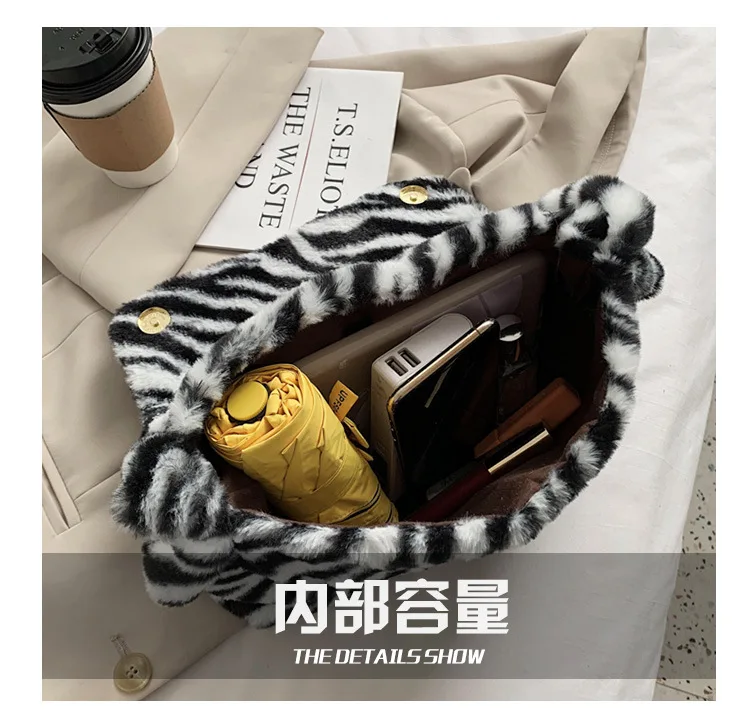 

Women Winter Faux Fur Shoulder Bag Handbag lady Leopard print Handbag Soft Casual Shoulder Messenger Bag