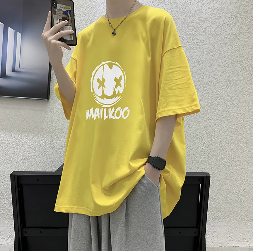 

New Japan Style T-shirt men tide brand street hip-hop round neck loose print evil funny face tide ins t-shirt Streetwear clothes