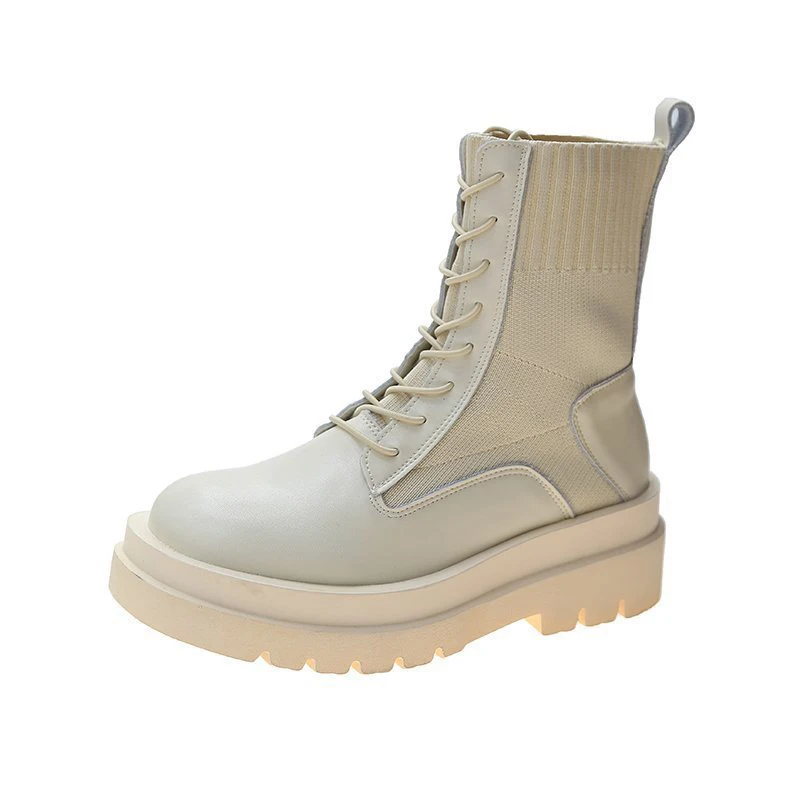 

Women Boots Breathable elasticity Chunky Boots New Autumn Women Light Comfortable Boots Fashion Lace up Lady Shoes Footwear