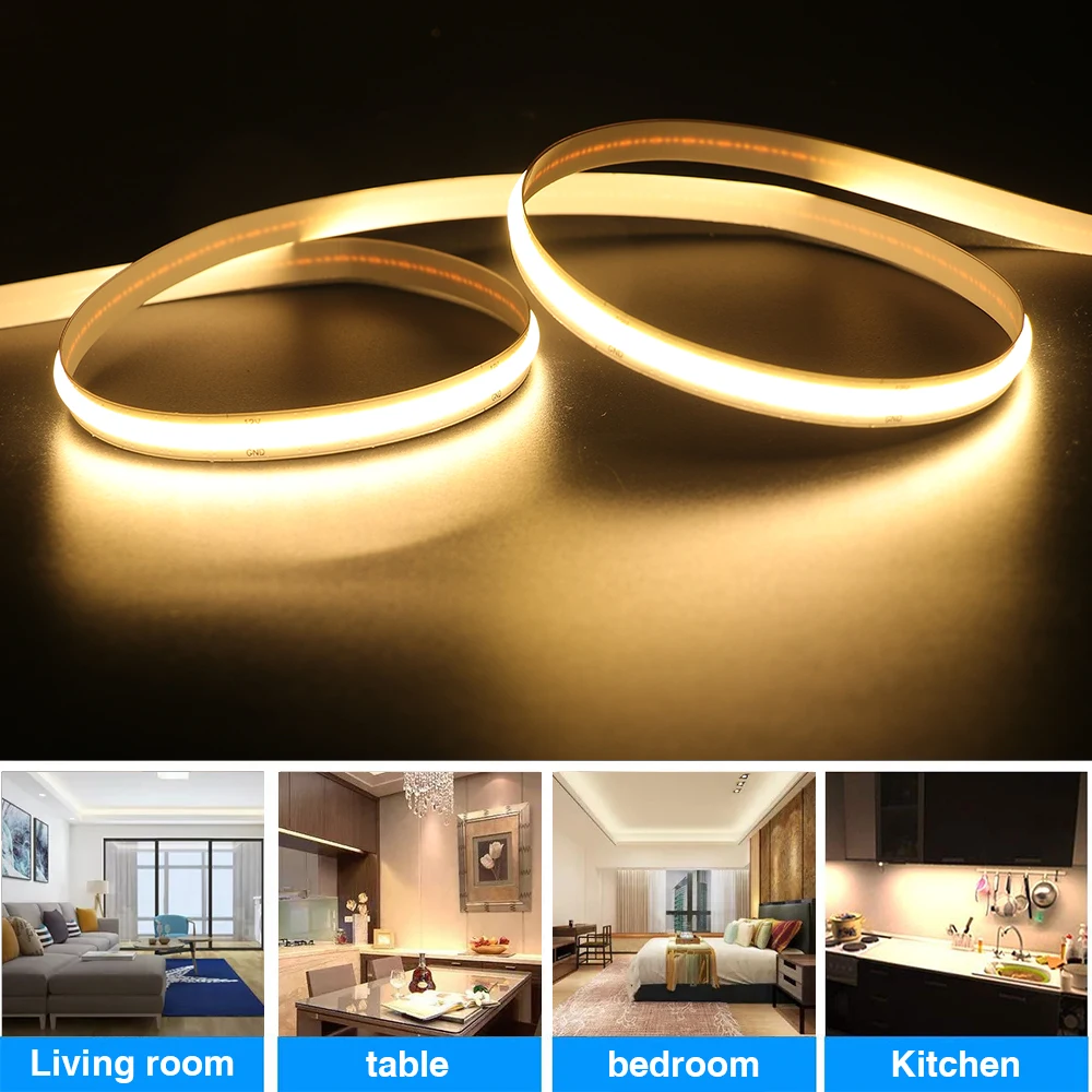 

COB LED Strip Light DC 12V Flexible Luces Led Lamp 300/384/528 Leds/M High Density COB Led Tape Room Decor Natural White 5M