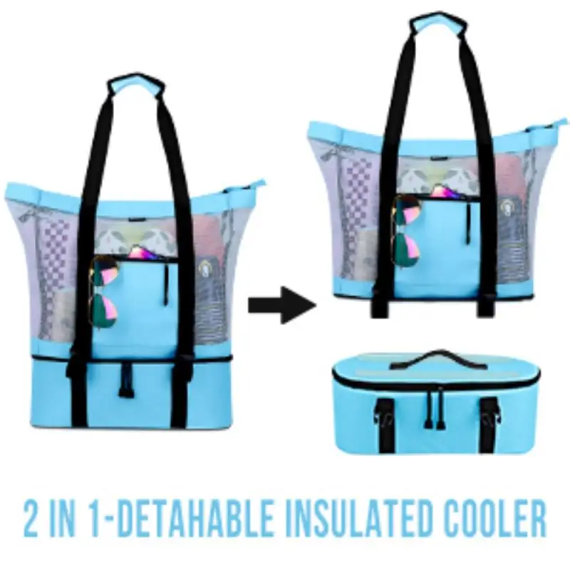 

2 In 1 PVC Summer Beach Mesh Tote Bag Detachable Cooler Bag Big Capacity Organizer Outdoor Tools Hiking Camping Accessories New