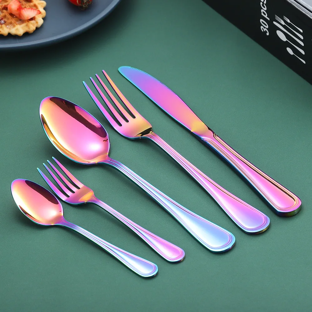 Столовый набор из вилок и ножей нержавеющей стали цветная Радужная ложка