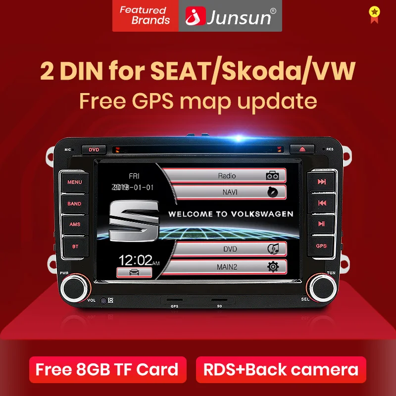 Junsun 2 DIN автомагнитола DVD GPS 7 '' bluetooth fm Радио стерео плеер для Volkswagen VW polo passat b6 jetta 6 skoda rapid авто DVD плеер камера заднего вида