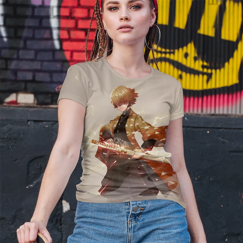 Летняя футболка с японским аниме модный крутой топ мультяшным принтом женская