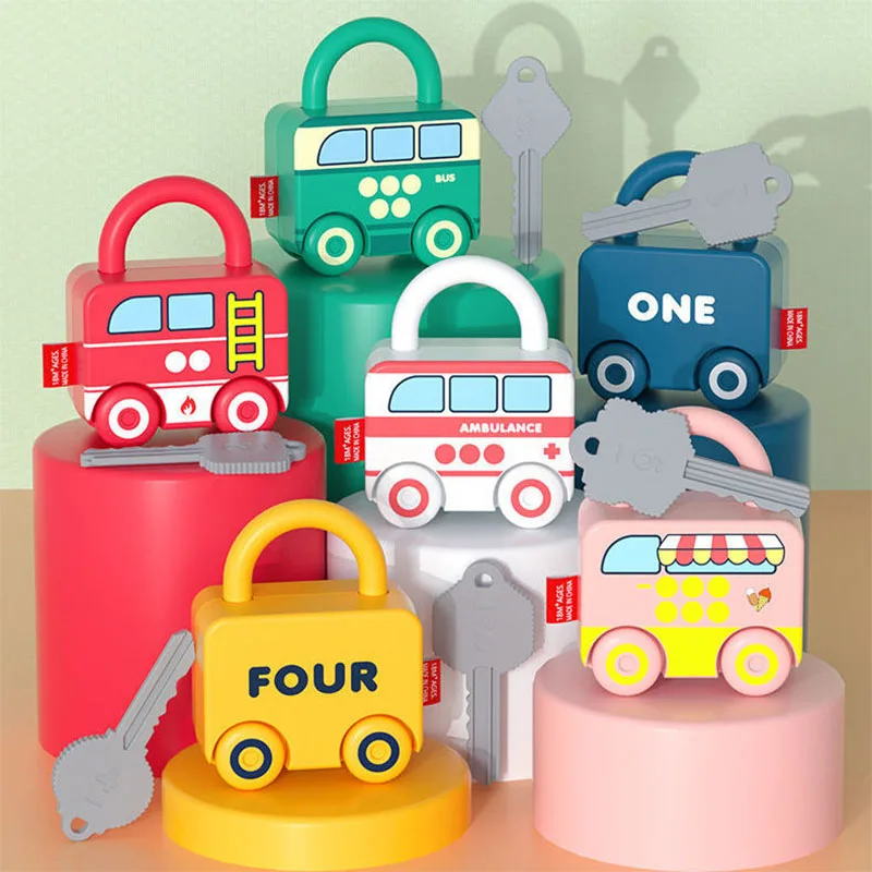 

Monterssori Materials Early Educational Teaching Aids Toys Baby Car Shape Lock Key Matching Monterssori Number Learning Toy
