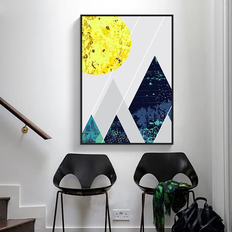 Абстрактный геометрический пейзаж постеры с распылителем желтого Солнца Луны