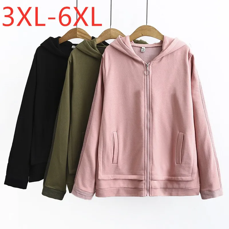 

New ladies autumn winter plus size sports hoodie for women large long sleeve loose zipper pocket pink sweatshirt 3XL 4XL 5XL 6XL