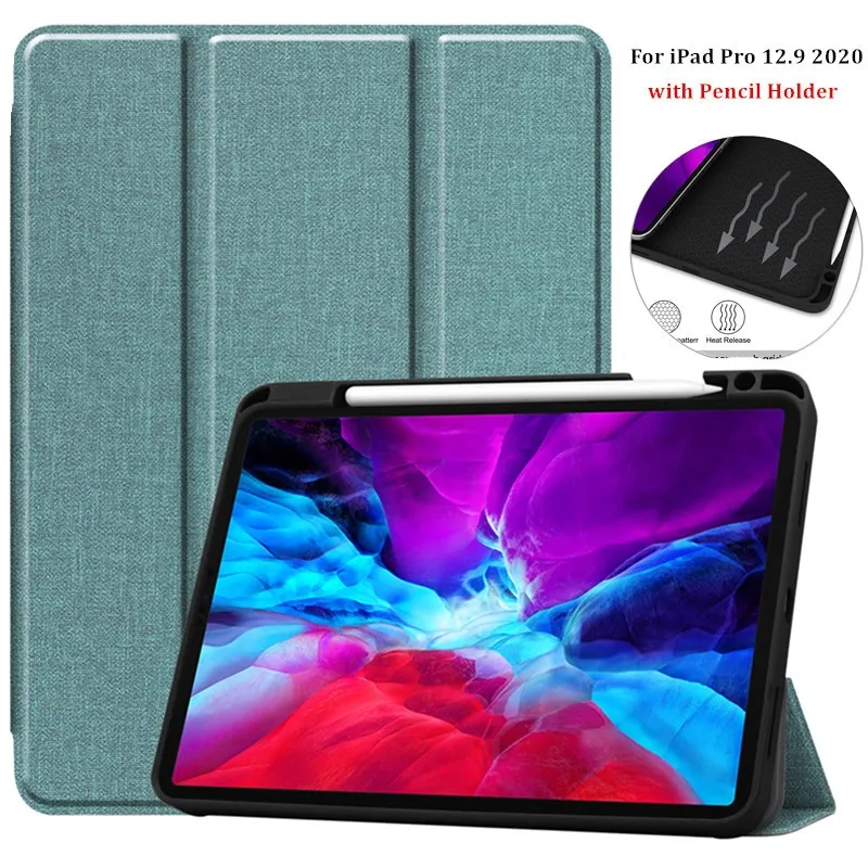 

Tablet Case for IPad Pro 12.9 inch 2020 Case with Pencil Holder Fabric Pattern Folio Stand Funda for iPad Pro 12 9 Case Cover