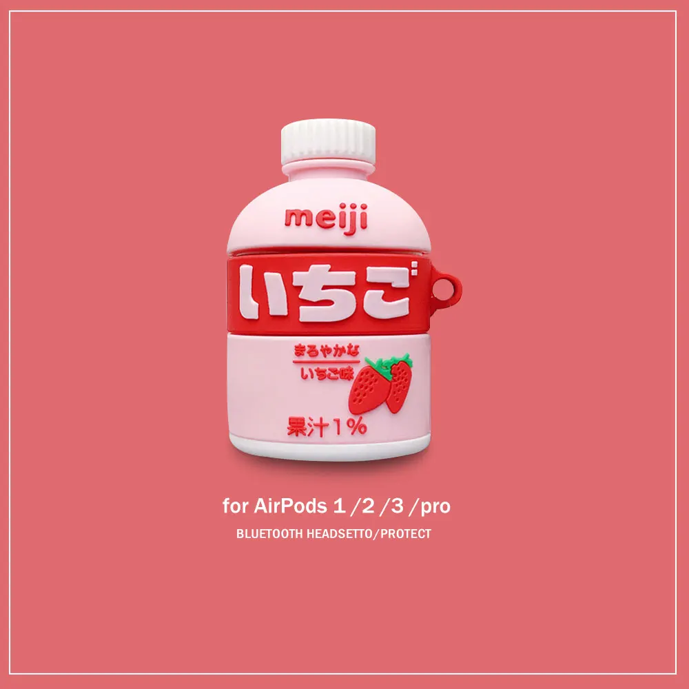 

3D Earphone Cases For AirPods Case Cute Bottle Strawberry Milk For Airpods pro Protect Cover For Earpods Earbuds Case