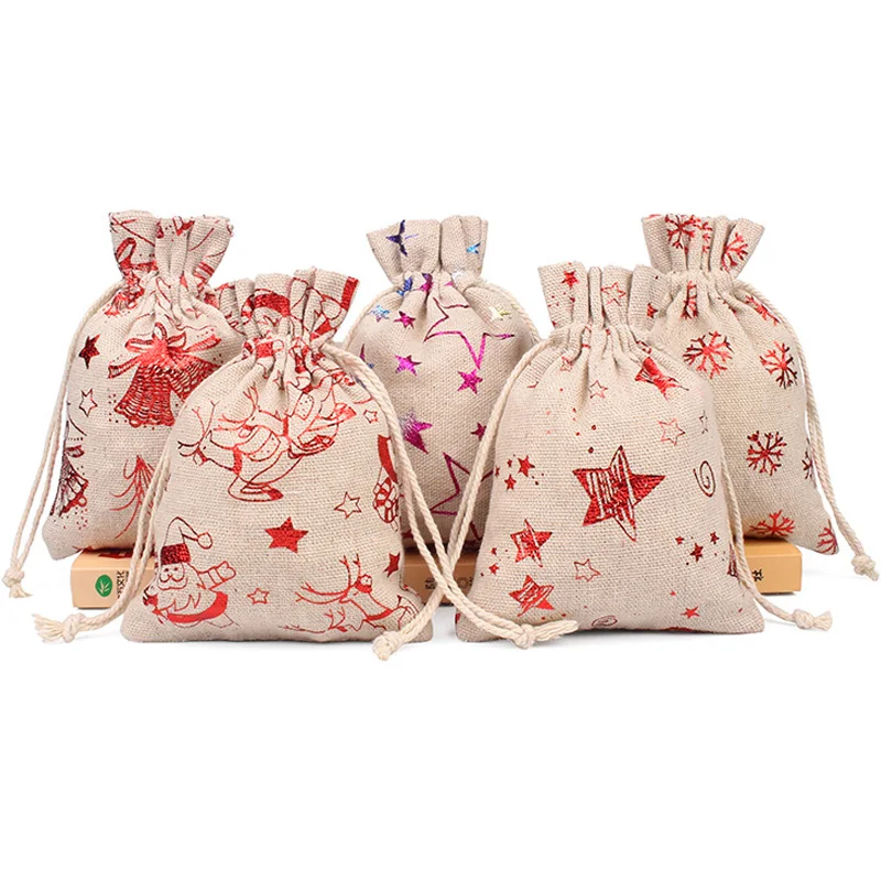 

6/12/24 pcs Christmas Gift Candy Sweet Treat Bags Burlap Festival Gifts Holders Bake Biscuit Cookies Packaging Drop Shipping