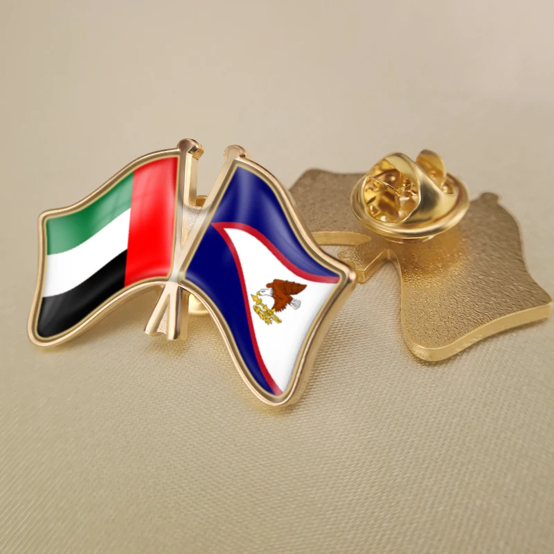 

United Arab Emirates and American Samoa Crossed Double Friendship Flags Lapel Pins Brooch Badges