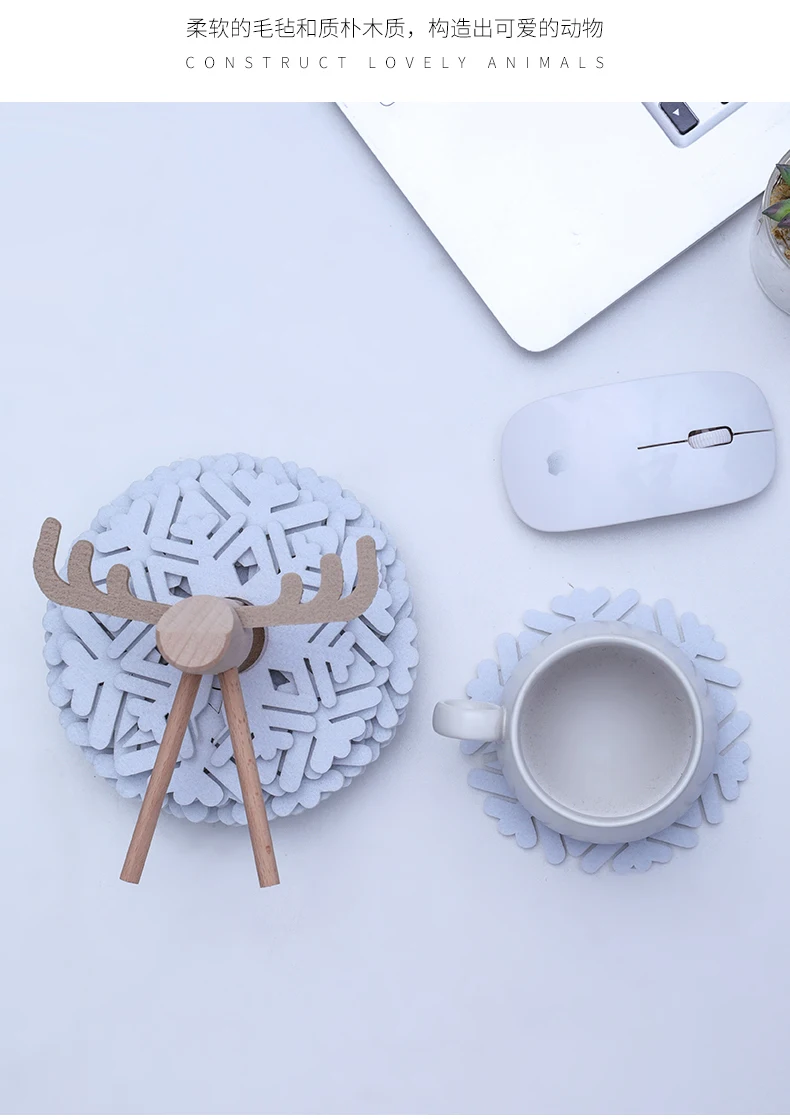 Felt Anti-scalding Coaster Home Decoration Livingroom Kitchen Reindeer Coffee Cup Coaster Set Creative Practical Ornaments