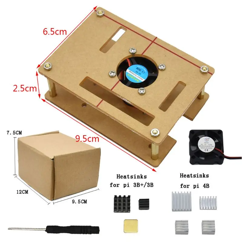 

1Set Acrylic Clear Case Cover with Silver Heatsinks Screwdriver for Raspberry Pi 4B/3B+/3B Accessories