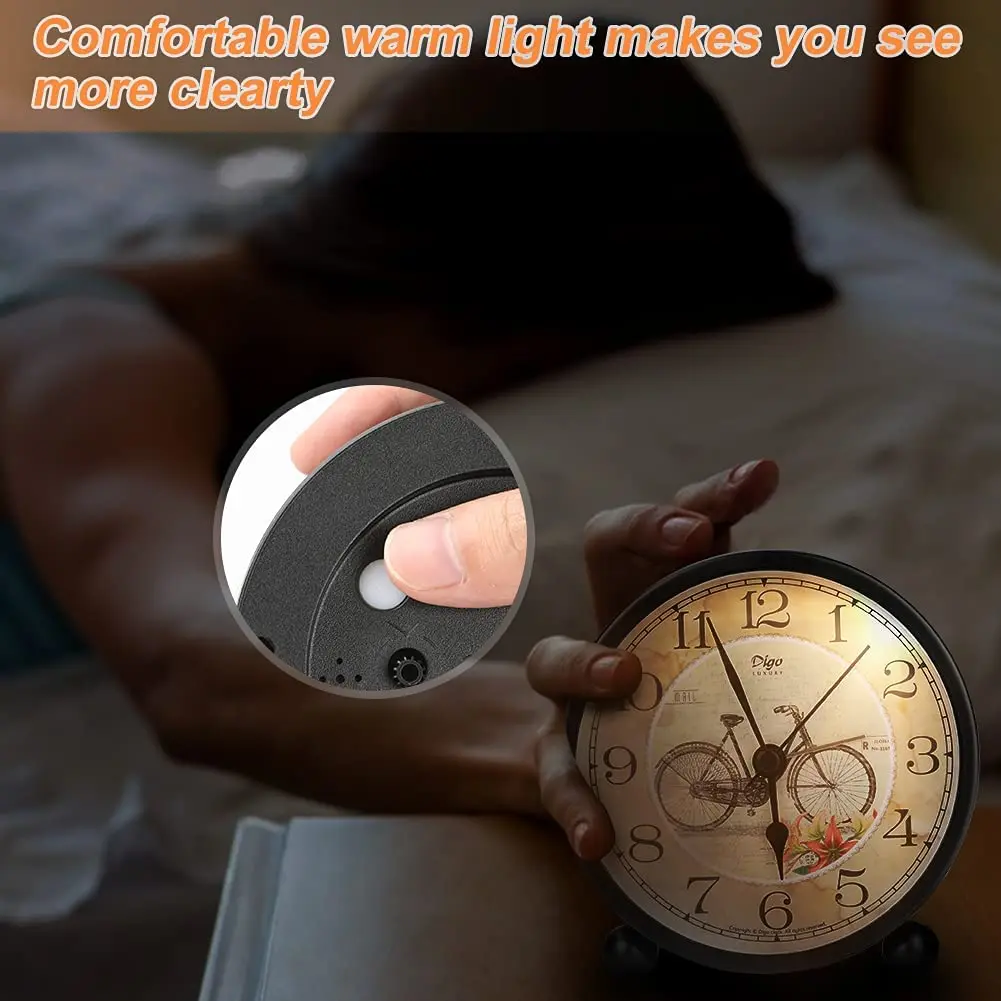 

Silent Bedside Alarm Clocks Battery Operated Non-ticking Desk Clock Vintage Retro Alarm Clock Loud with Light Large Display