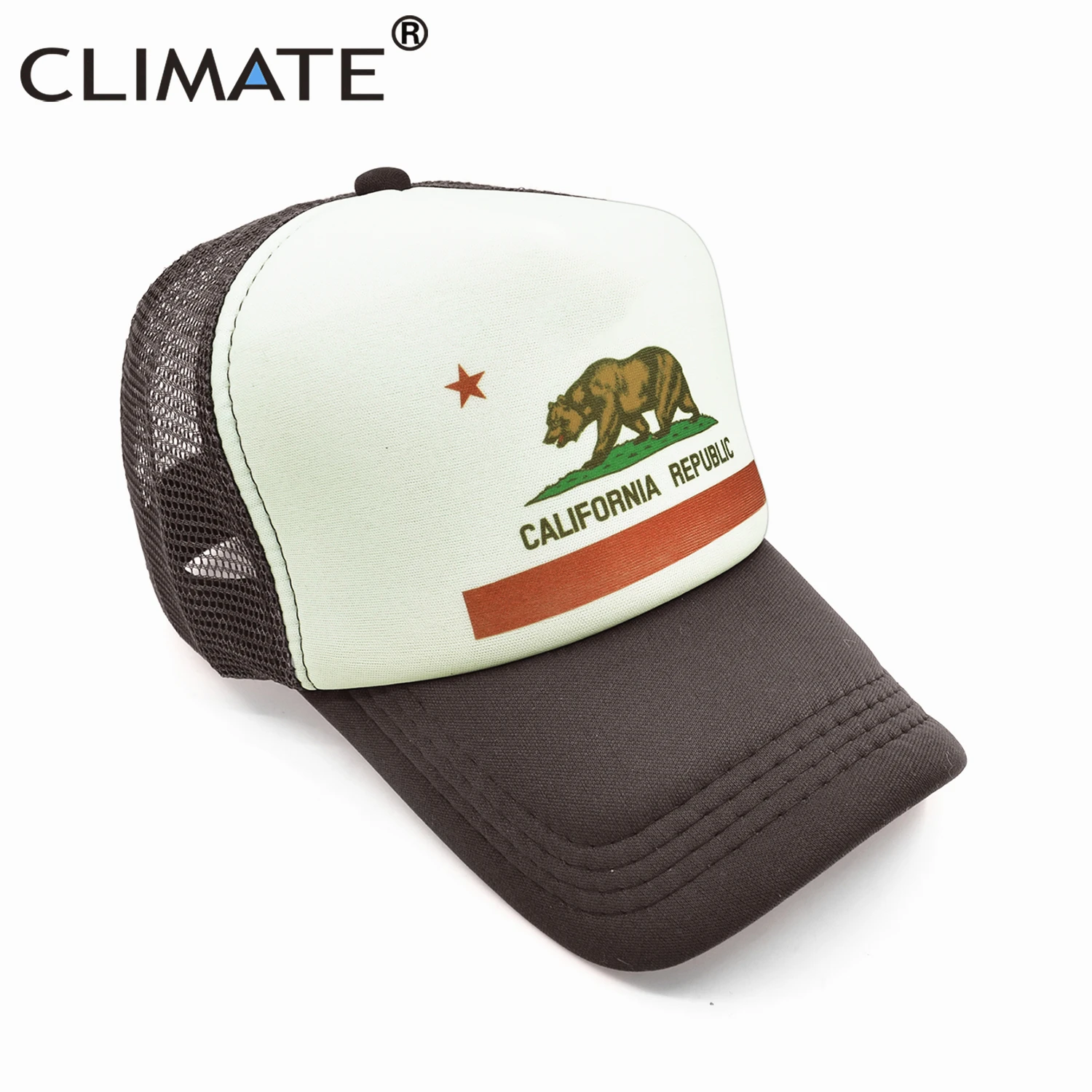 CLIMATE California, Кепка для водителя грузовика, мужская, медведь, флаг California, флаг, кепка s, женская, забавная, хип-хоп кепка, бейсбольная кепка, крутая, летняя, сетчатая Кепка