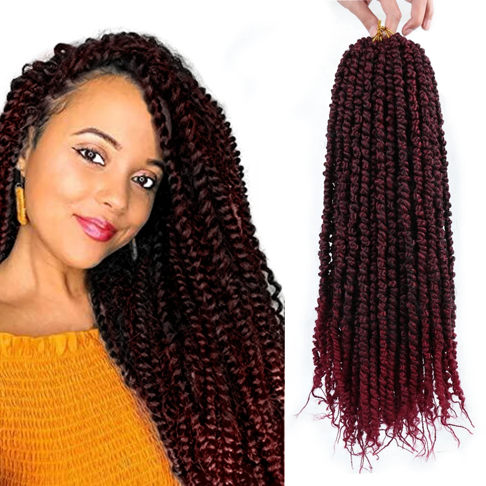 

18" Synthetic Pre-looped Fluffy Spring Twists Crochet Braids Hair Pre-Twisted Passion Twist Ombre Bomb Twist Crochet Braids Hair