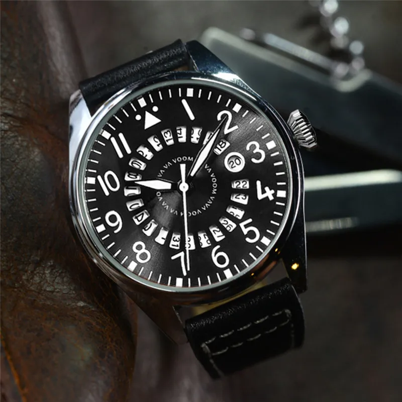 Мужские часы с круглым календарем и кожаным ремешком цифровые наручные цифровой