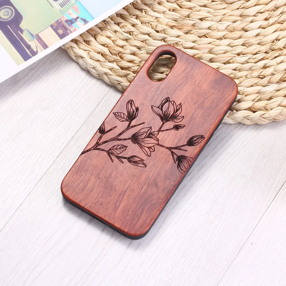 Rose Wood Винтажный цветочный Выгравированный Натуральный Деревянный чехол для телефона Coque Funda для iPhone 6 6S 6Plus 7 7Plus 8 8Plus XR X XS Max 11 Pro Max - Цвет: Rose Wood