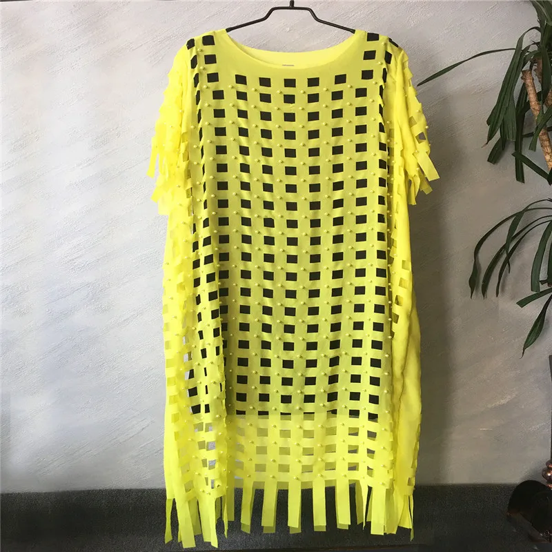 

African Dresses For Women Plus Size Dress Loose Chiffon Hollow Out Dress Solid Purple Yellow Robe Party club Bust 150cm