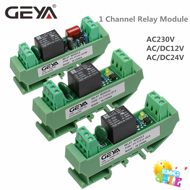 GEYA Din рейка крепление 1 канал релейный модуль DC 24V 12V 230VAC GSM реле Управление с