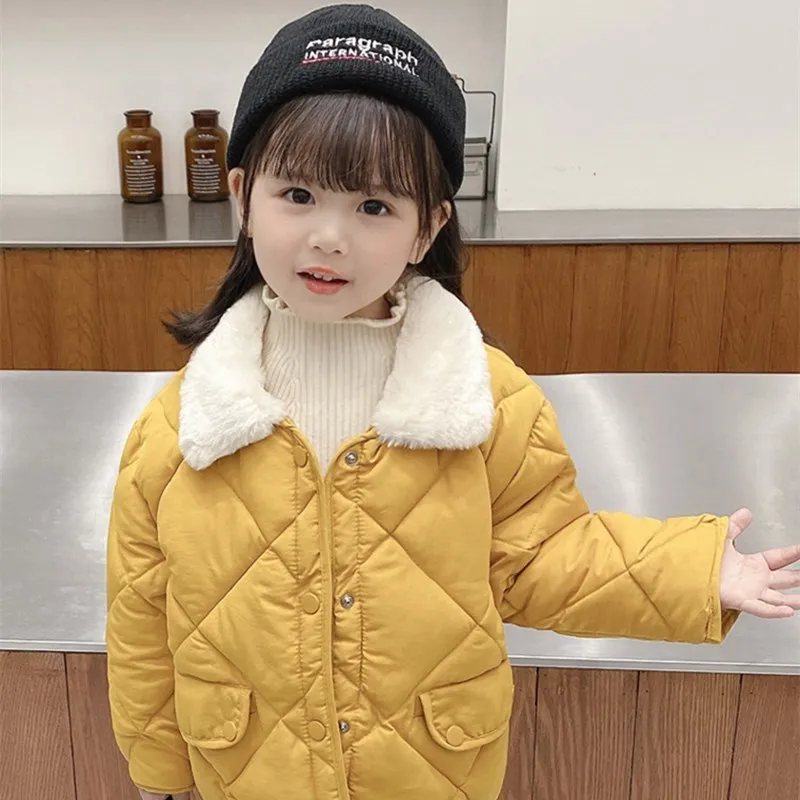 

2021 New Winter Children's Warm Cotton Jackets Girls Clothes Kids&Babys Rabbit Fur Collar Coats Korean Style For Boys Outerwears