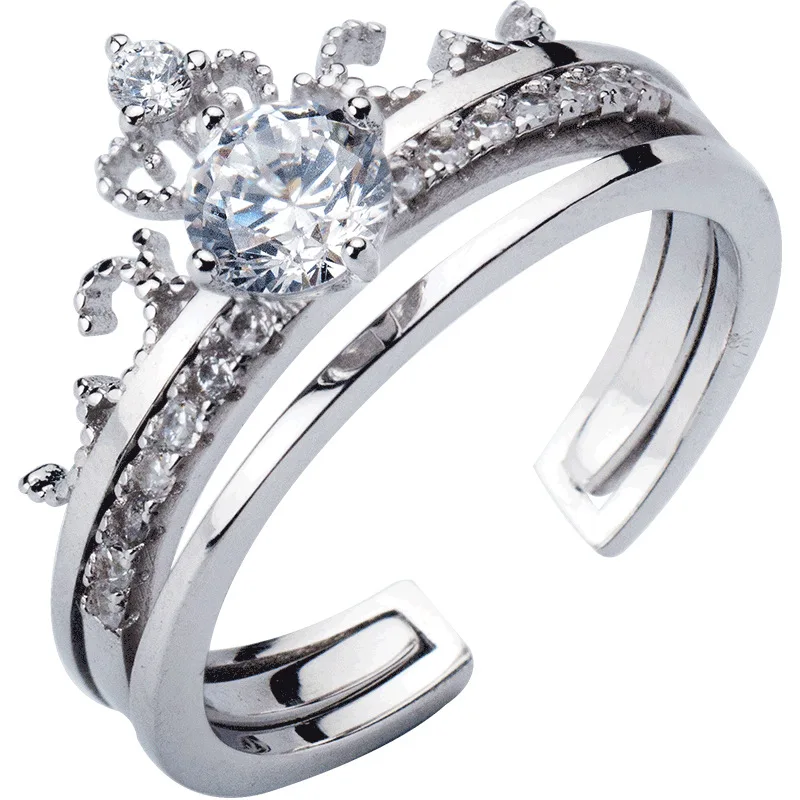 Кольцо женское из серебра 100% пробы с короной фианита регулируемое J3925 | Украшения