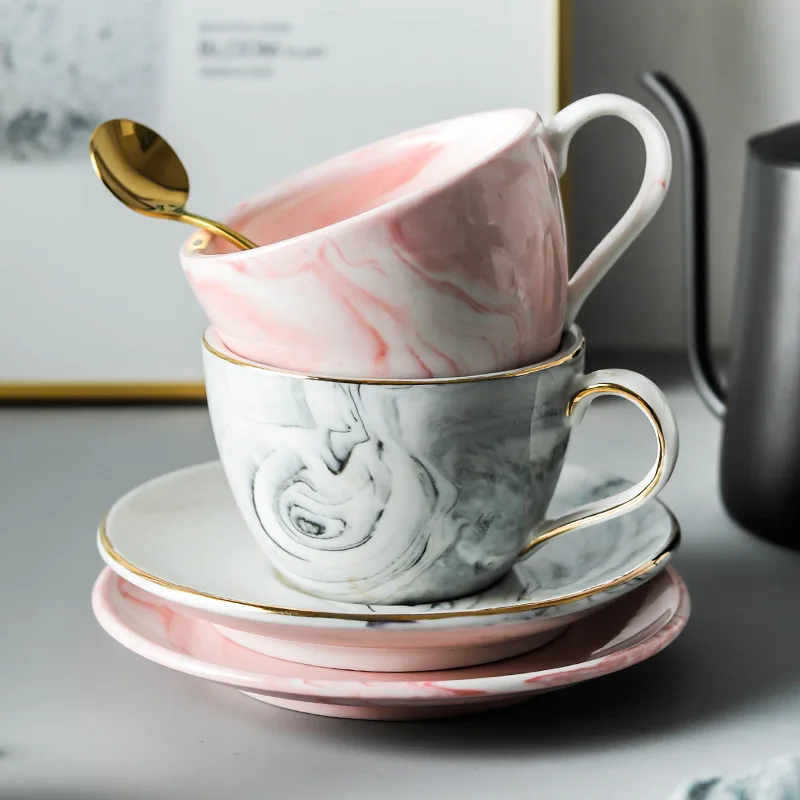 

New marble coffee cup Fashion Golden Foran ceramic Simple set home convenience