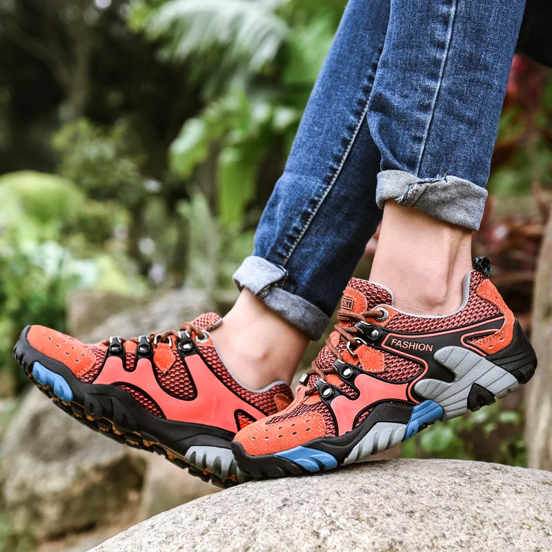 Fashion Brand Hiking Shoes For Men High quality Breathable Mesh Trekking Shoes Man Outdoor Blue Rock Climbing Shoes Sneakers