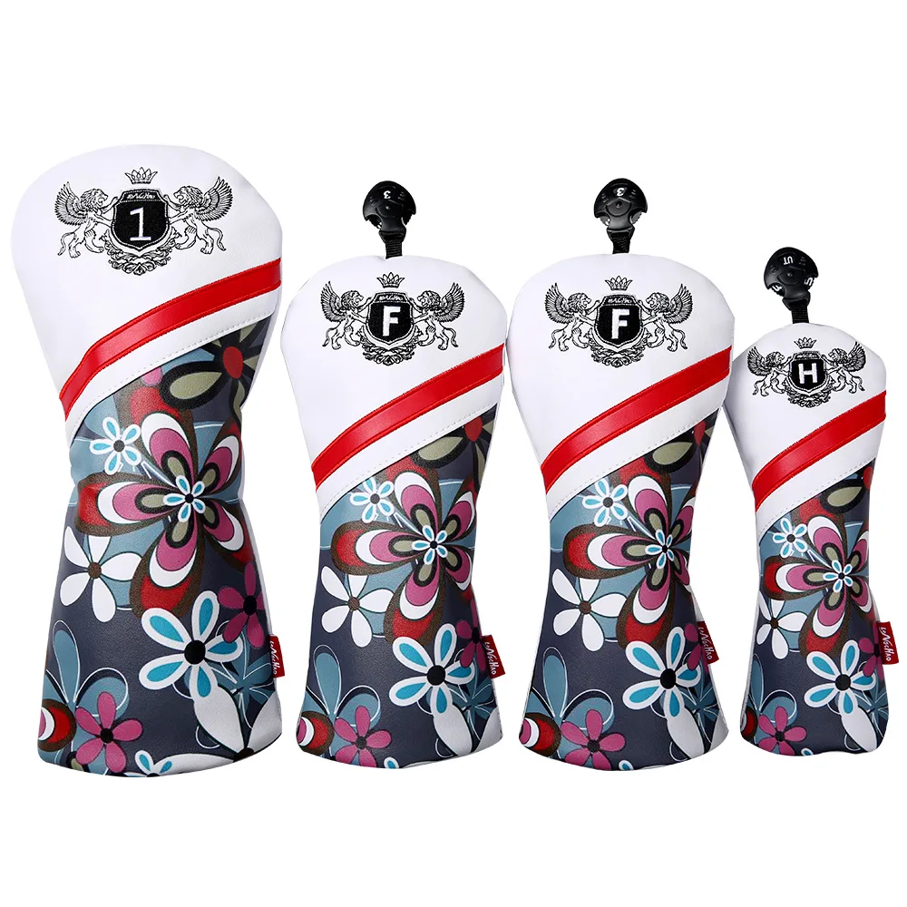

Flower Print Golf Woods Headcovers Pearly Gates Golf Covers for Driver Fairway Woods Hybrid Clubs Set