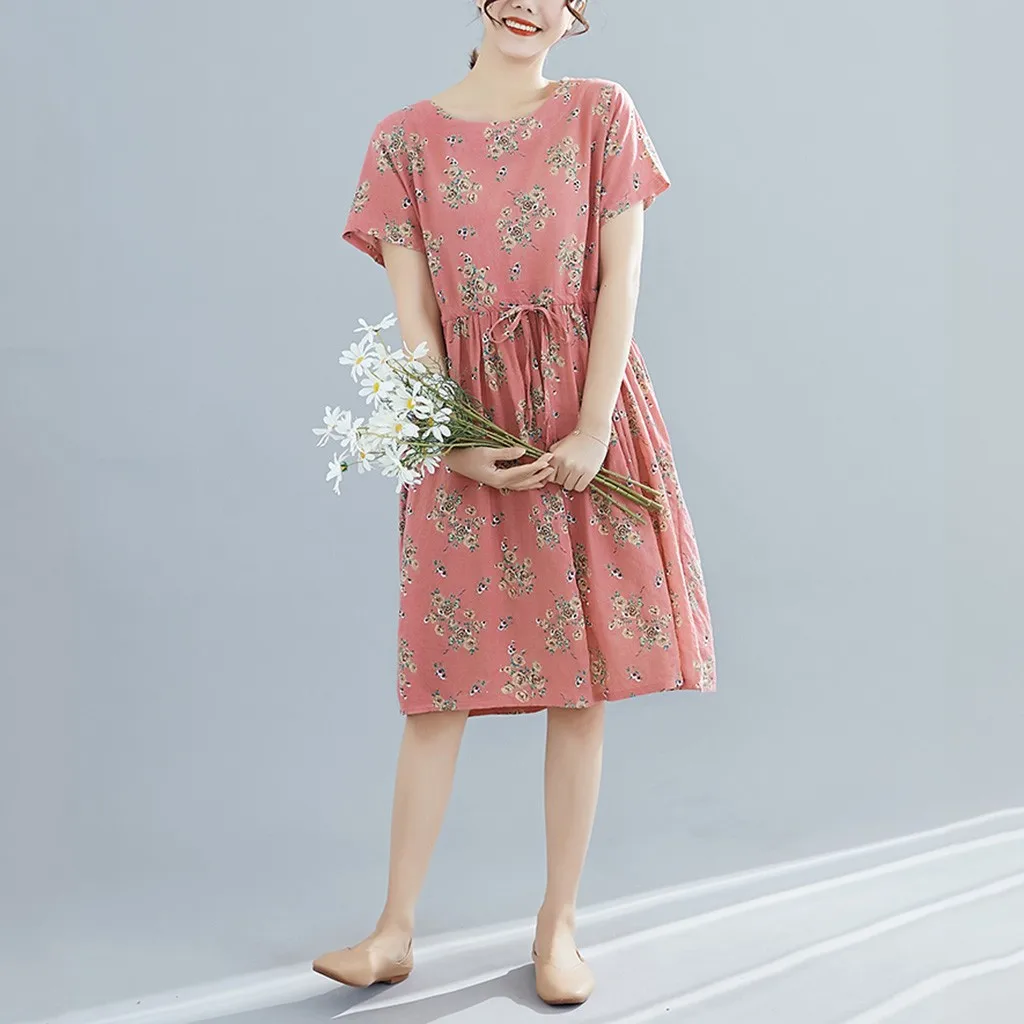 Женские платья женская одежда с круглым вырезом принтом тонкие коротким рукавом