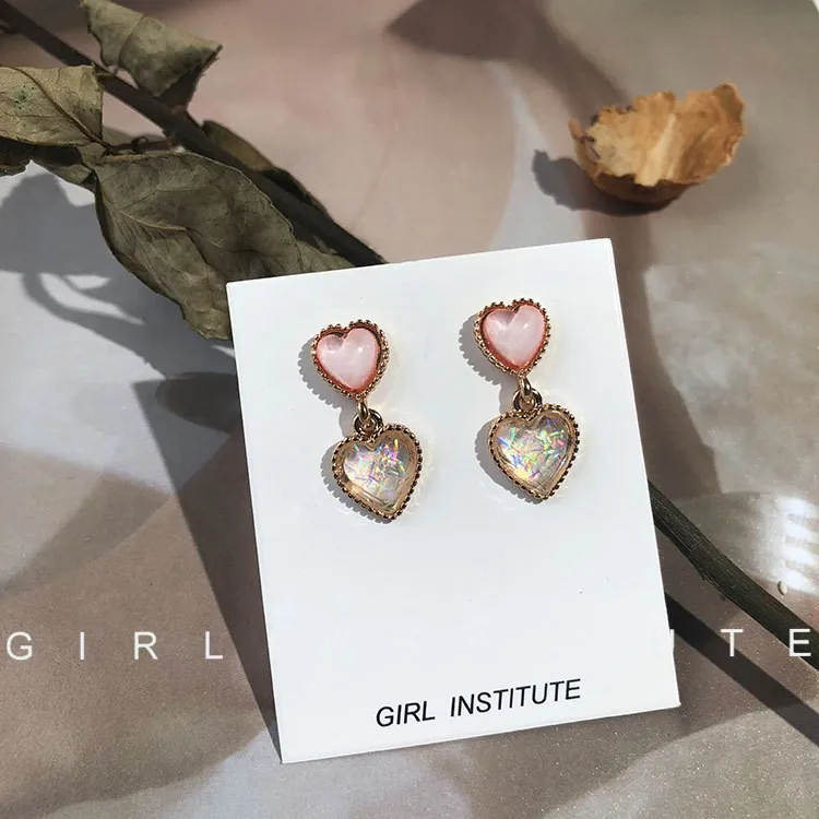 Fashion Cute Simple Chic Ins Pink Heart Crystal Earring Hot For Woman |