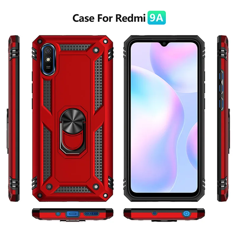 For Xiaomi Redmi 9 9A 9AT 9C 9T 10 10A 10C Shockproof Armor Phone Case for Redmi 9 Power 10 Prime Ring Stand Bumper Back Cover