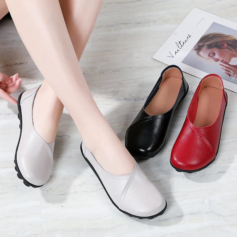 

Women's Shoes Casual Summer Autumn Cow Leather Sewing Shallow Mouth Breathable Light Soft Comfort Antiskid Classic Retro Office
