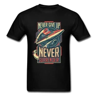never give up never surrender t shirt 80s t shirt boyfriend gift tshirt men cotton clothing vintage top black tees